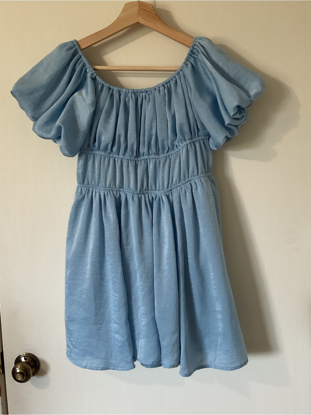 Lucy in the Sky Babydoll Light Blue Puff Sleeves Coquette Romantic Dress Size M